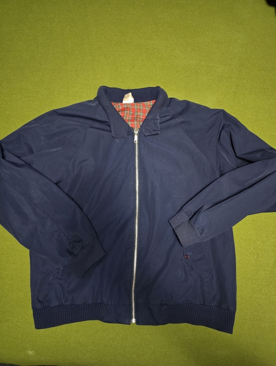 Other - Vintage blue zip-up Harrington-style jacket with a red plaid lining